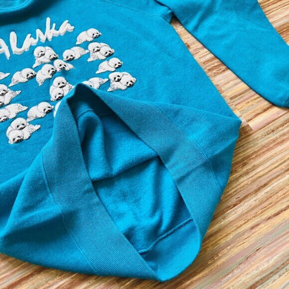 Alaska Baby Seal Sweatshirt Top Vintage 90s Puff Print Blue Made in USA - Picture 7 of 8